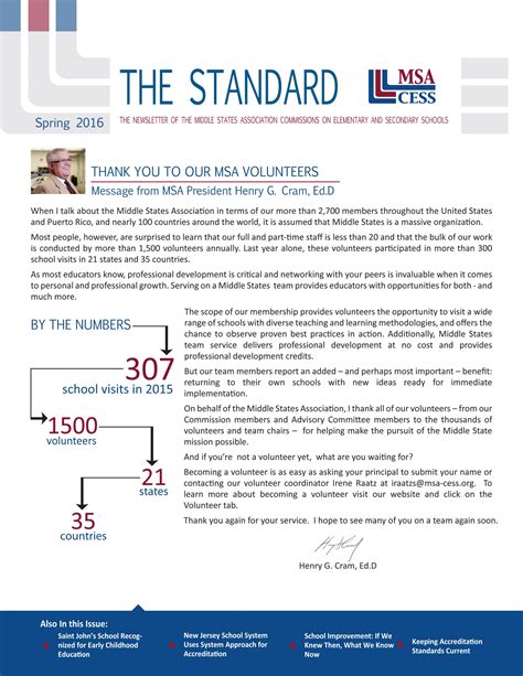 Spring 2016 The Standard Newsletter Msa Cess