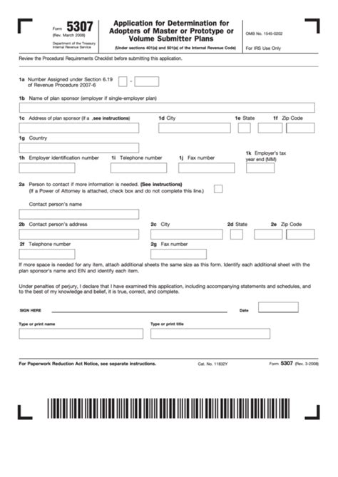 Fillable Form 5307 Application For Determination For Adopters Of