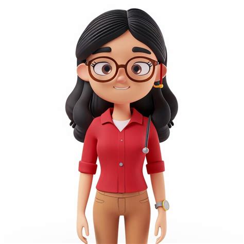 3d Illustration Of A Cute Cartoon Girl In Glasses Isolated White Background Premium Ai