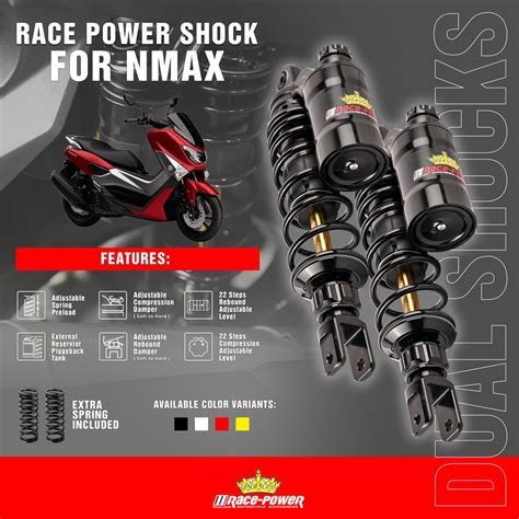 Race Power Shocks 305mm For Nmax V2 Aerox V1 V2 Set With Extra Spring