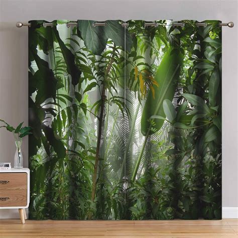 Amazon Jekeno Tropical Rainforest Green Plant Blackout Curtains