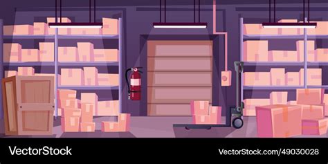 Cartoon Warehouse Interior With Forklift Rack Vector Image