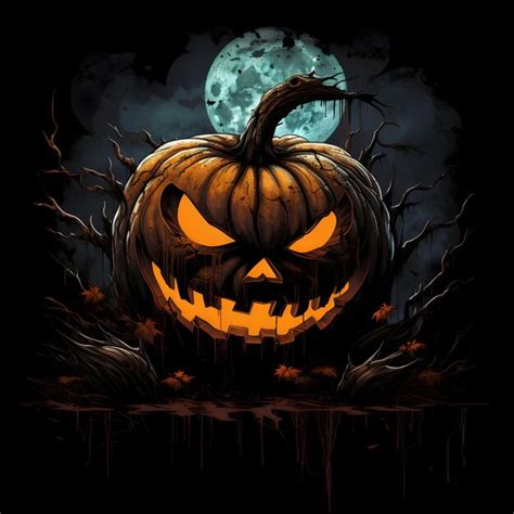 Abóbora jackolantern escura no fundo da lua cheia uma imagem de