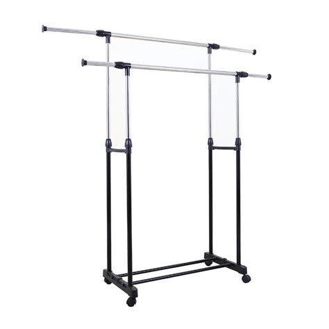 Adjustable Extendable Double Rail Garment Rack With Wheelsgarment Racks