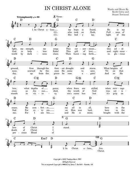 In Christ Alone Lead Sheet Sheet Music For Piano Solo Easy