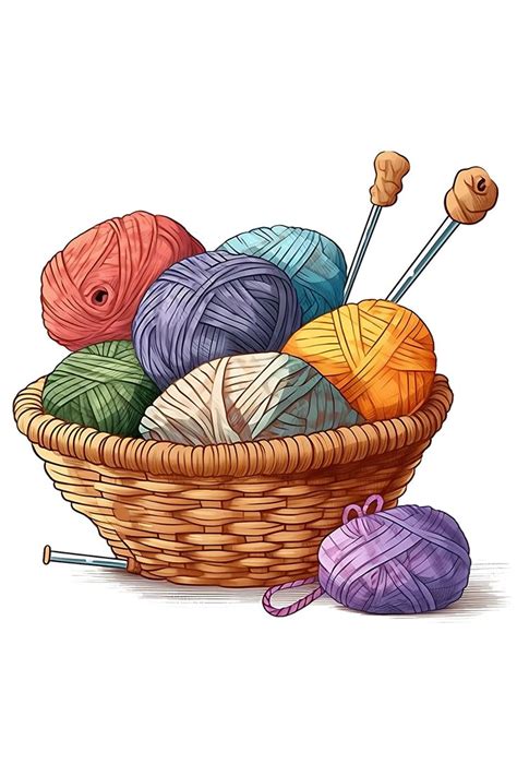 Knitting basket. Корзинка для вязания. PNG. | Вязание, Рукоделие, Рисунок