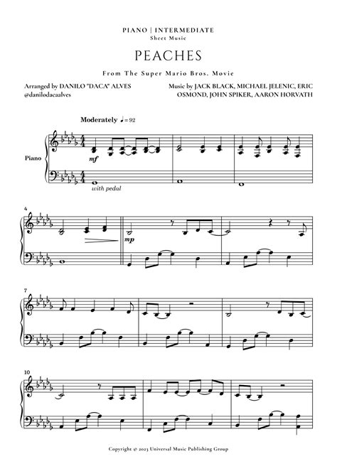 Peaches Arr Danilo Daca Alves By Jack Black Sheet Music For Piano