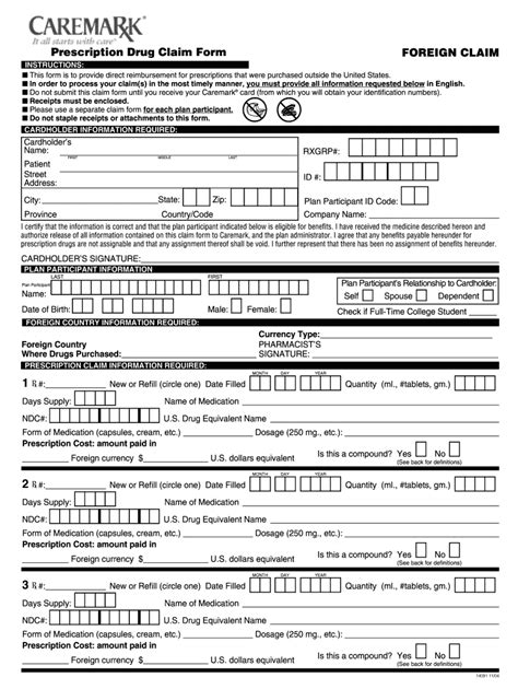 Fillable Online Foreign Claim Prescription Drug Claim Form Fax Email Print Pdffiller