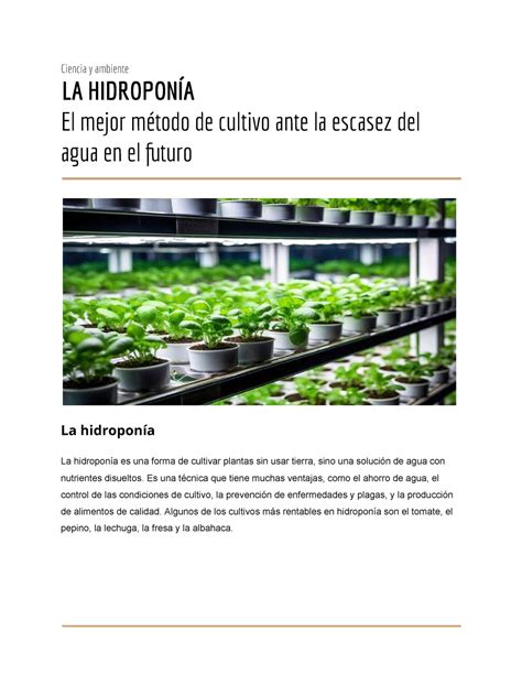 Informe Hidroponía la mejor solución tecnológica ante la escasez de