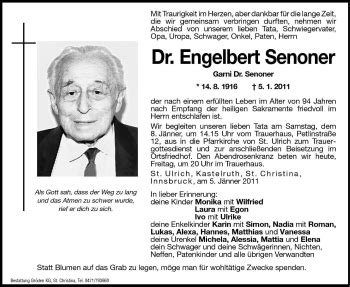 Traueranzeigen Von Engelbert Senoner Trauer Bz