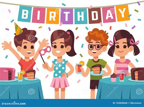 Children Birthday Party Kids Celebrating Anniversary Stock Vector