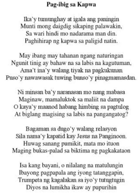 Tula Tungkol Sa Pag Ibig Sa Diyos Brainly Aklatpara