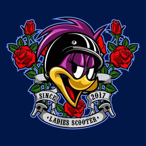 Caricatura De Pato Femenino Con Casco En Un Fondo Floral Ilustraci N