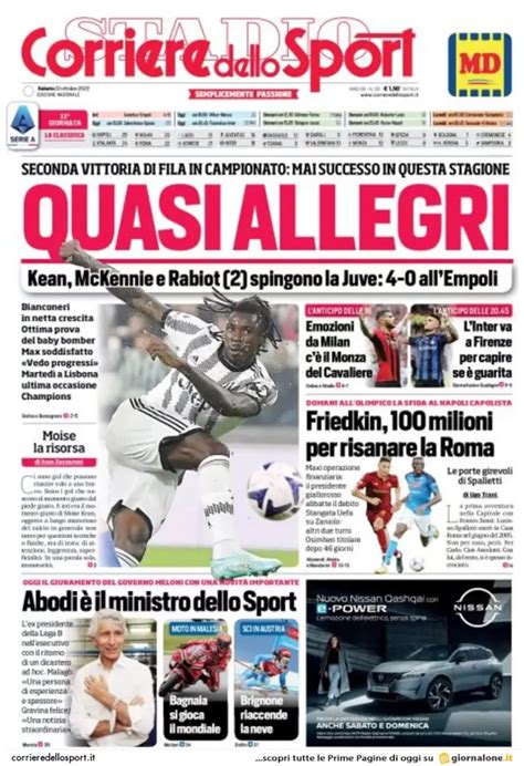 22 Ottobre 2022 Le Prime Pagine Dei Giornali Sportivi Pioli Fa Il