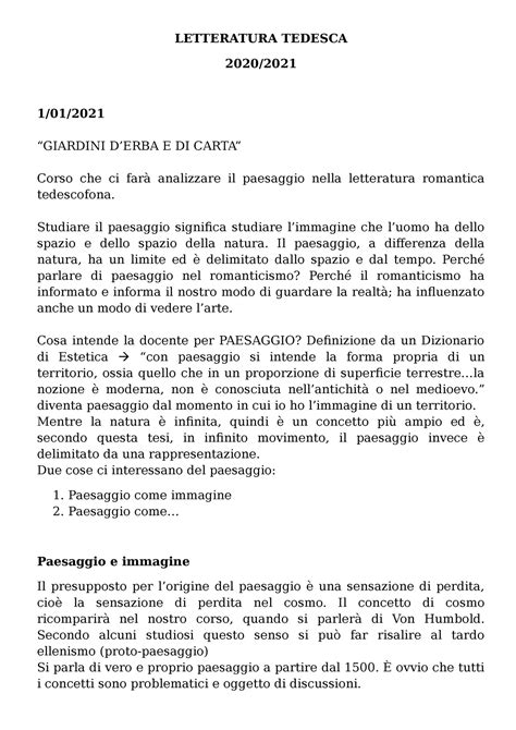 Letteratura Tedesca Appunti Presi Durante Le Lezioni Dell A A 2020