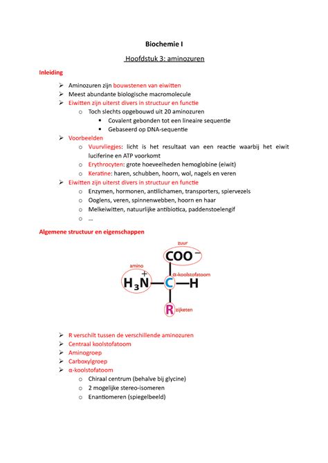 Biochemie Hoofdstuk 3 Biochemie I Hoofdstuk 3 Aminozuren Inleiding