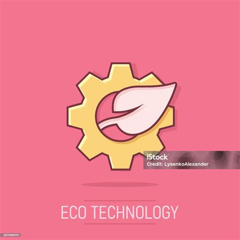 Leaf And Gear Icon In Comic Style Cog With Plant Cartoon Vector