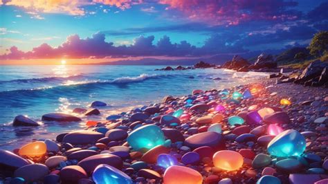 Beach Sunrise Colorful Pebbles 4K #1163a Wallpaper PC Desktop