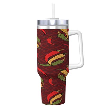 Logiee Hot Chili Print Oz Ice Bully Cup With Handle And Straw Double Wall Stainless Steel