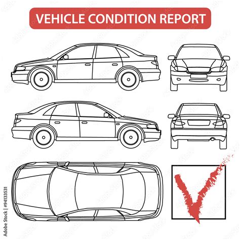 Vehicle condition report (car checklist, auto damage inspection) illustration Stock Vector ...