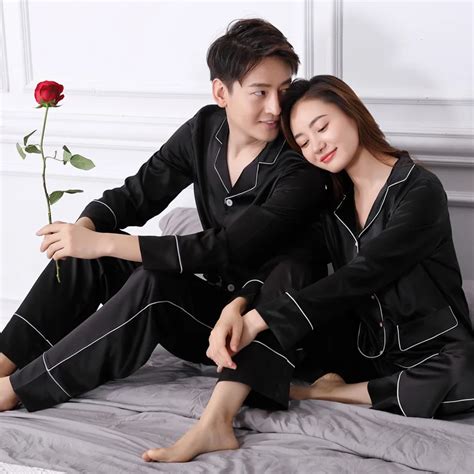 Matte Silk Pajamas Satin Pyjamas Women And Men Korean Couple Pajama Sets