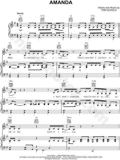 Boston Amanda Sheet Music In G Major Transposable Download