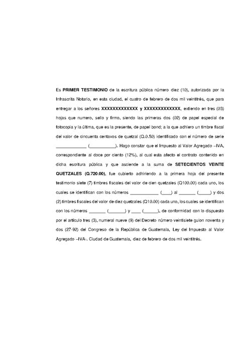 Razon Primer testimonio Donación 12 IVA Es PRIMER TESTIMONIO de la