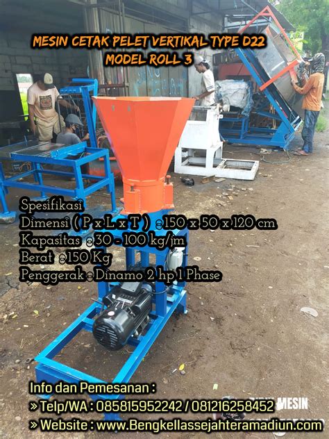 Mesin Cetak Pelet Vertikal Type D22 Model Roll 3 Komplit Dinamo 2 Hp 1