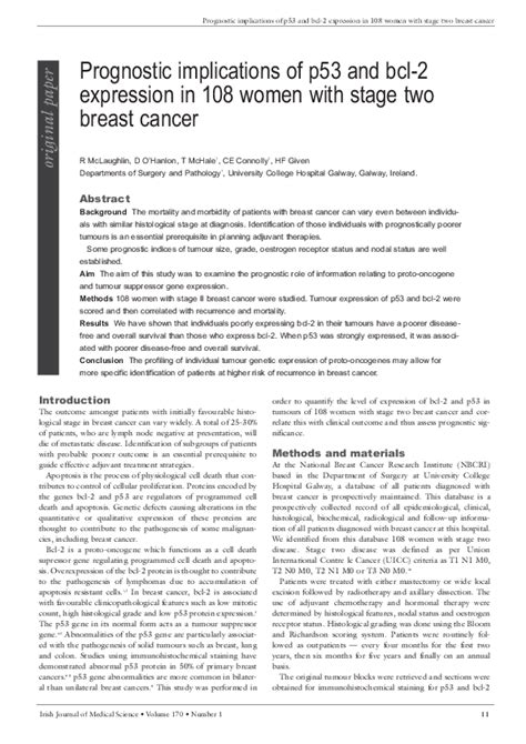 Pdf Prognostic Implications Of P53 And Bcl 2 Expression In 108 Women