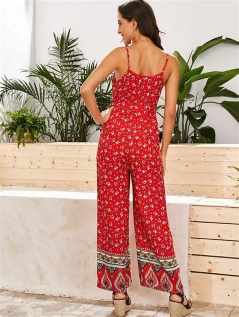 Surplice Neck Wide Leg Floral And Tribal Print Slip Jumpsuit ⋆ Womens