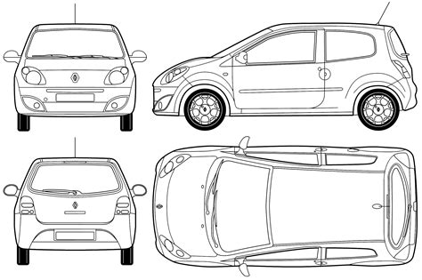 Renault Twingo 2007 Blueprint - Download free blueprint for 3D modeling