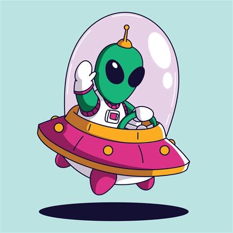 Cute Cartoon Alien Flying In A Ufo Spaceship Cute Cartoon Vector