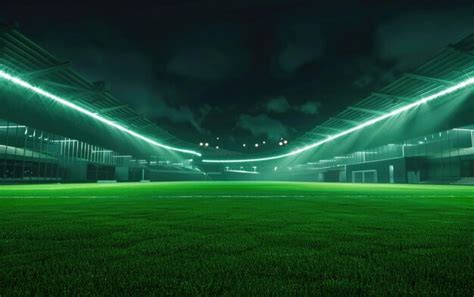 An Empty Soccer Stadium With A Lot Of Lights On It At Night Premium