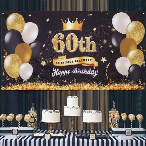 Buy 60th Birthday Party Decoration Extra Large Fabric Black Gold Sign For Anniversary Photo