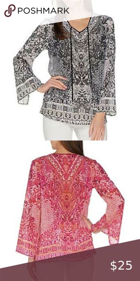 Kim Gravel Printed Woven V Neck Tunic With Tassels Clothes Design