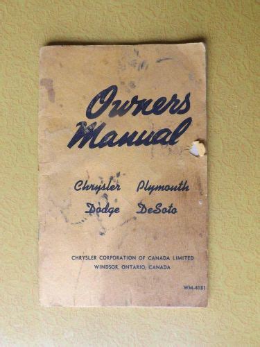 Buy OWNERS MANUAL CHRYSLER CORPORATION CANADA PLYMOUTH DODGE DESOTO CAR