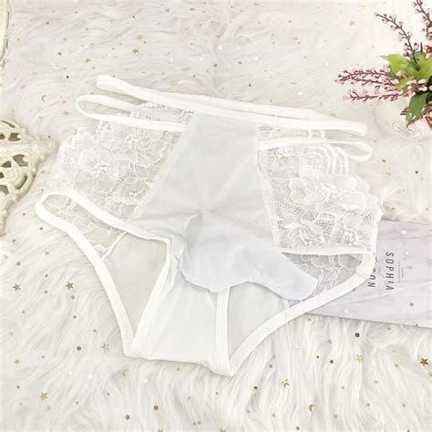 Gay Transparent Lace Briefs Sissy Penis Sheath Underwear Hollow Out Panties Breathable Ball
