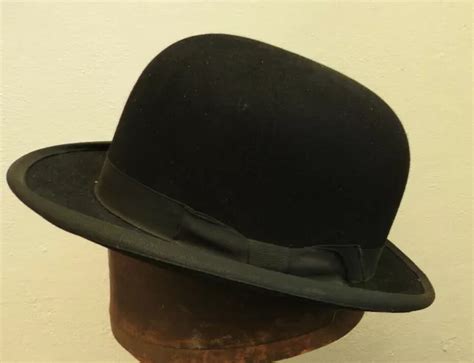 Original Vintage Gentlemens Ajwhite Black Felt Bowler Hat Size Small