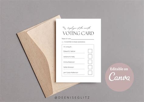 Minimal Voting Card Employee Of The Month Ballot Paper Cast A Vote