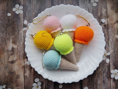 Crochet PATTERN Keychain Ice Cream Crochet Keychain Pattern Etsy