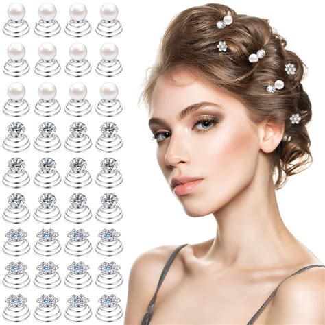 36 Pieces Spiral Hair Pins Gems For Hair Rhinestone Pearl