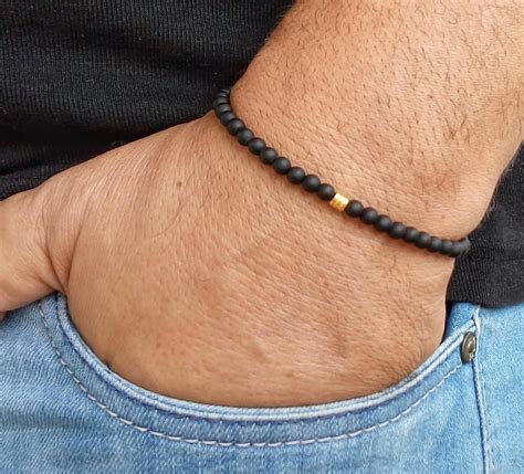 Mm Mens Bracelet Black Onyx Matt Men Bracelete Beaded Men Etsy Mens