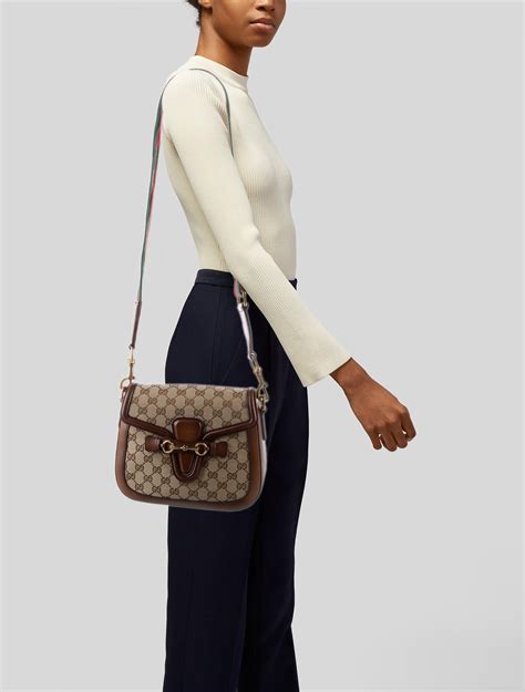 Gucci GG Canvas Medium Lady Web Crossbody Bag Brown Crossbody Bags