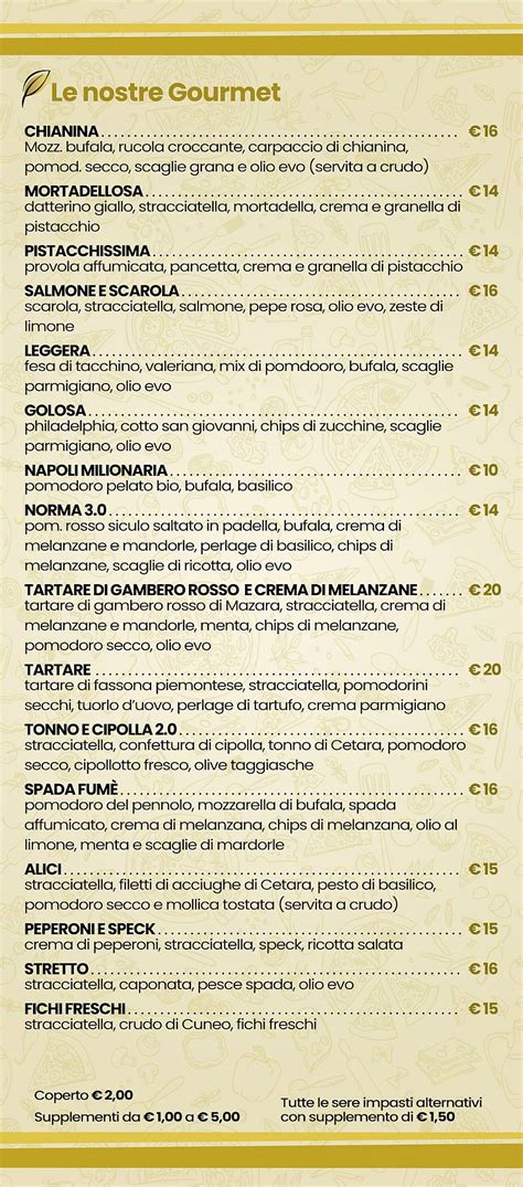 Menu da Pizzeria Basilicò Santa Margherita Via Stivala