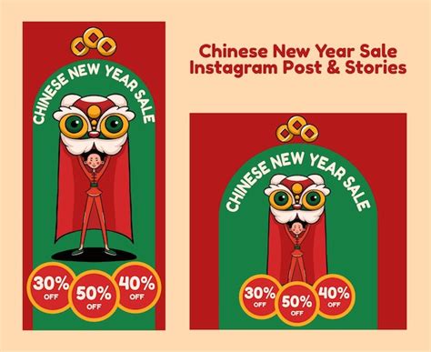 Premium Vector Chinese New Year Sale Instagram Post And Stories Template