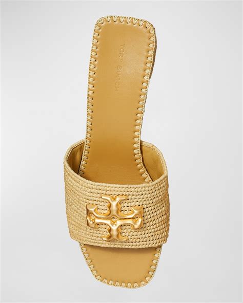 Tory Burch Eleanor Raffia Double T Slide Sandals Neiman Marcus