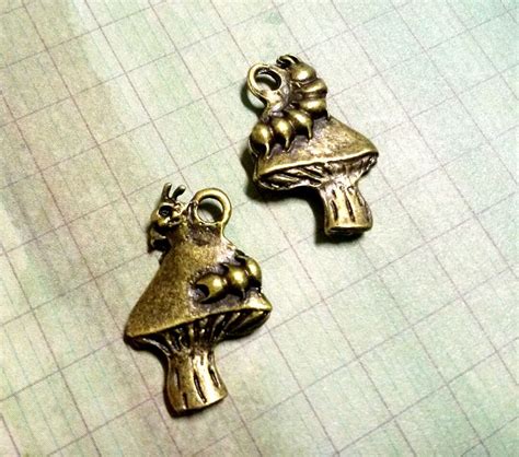 Caterpillar Charms Worm Charms Mushroom Charms Antiqued Bronze Charms