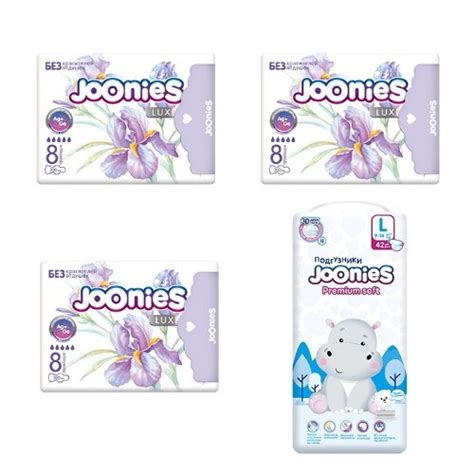 Набор JOONIES: подгузники для детей PREMIUM SOFT L/9-14КГ N42 + 3 уп ...