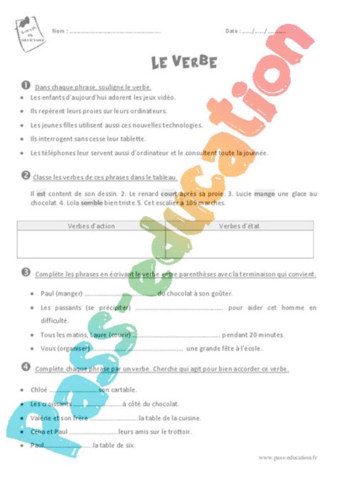 Verbe Groupe Verbal Ce Cycle Exercice Valuation R Vision Le On Hot