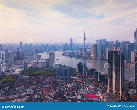 Aerial View Of Skyscraper And High Rise Office Buildings In Shanghai